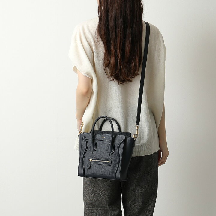 ラゲージ ナノショッパー ドラムドカーフスキン レザー 黒 ゴールド  