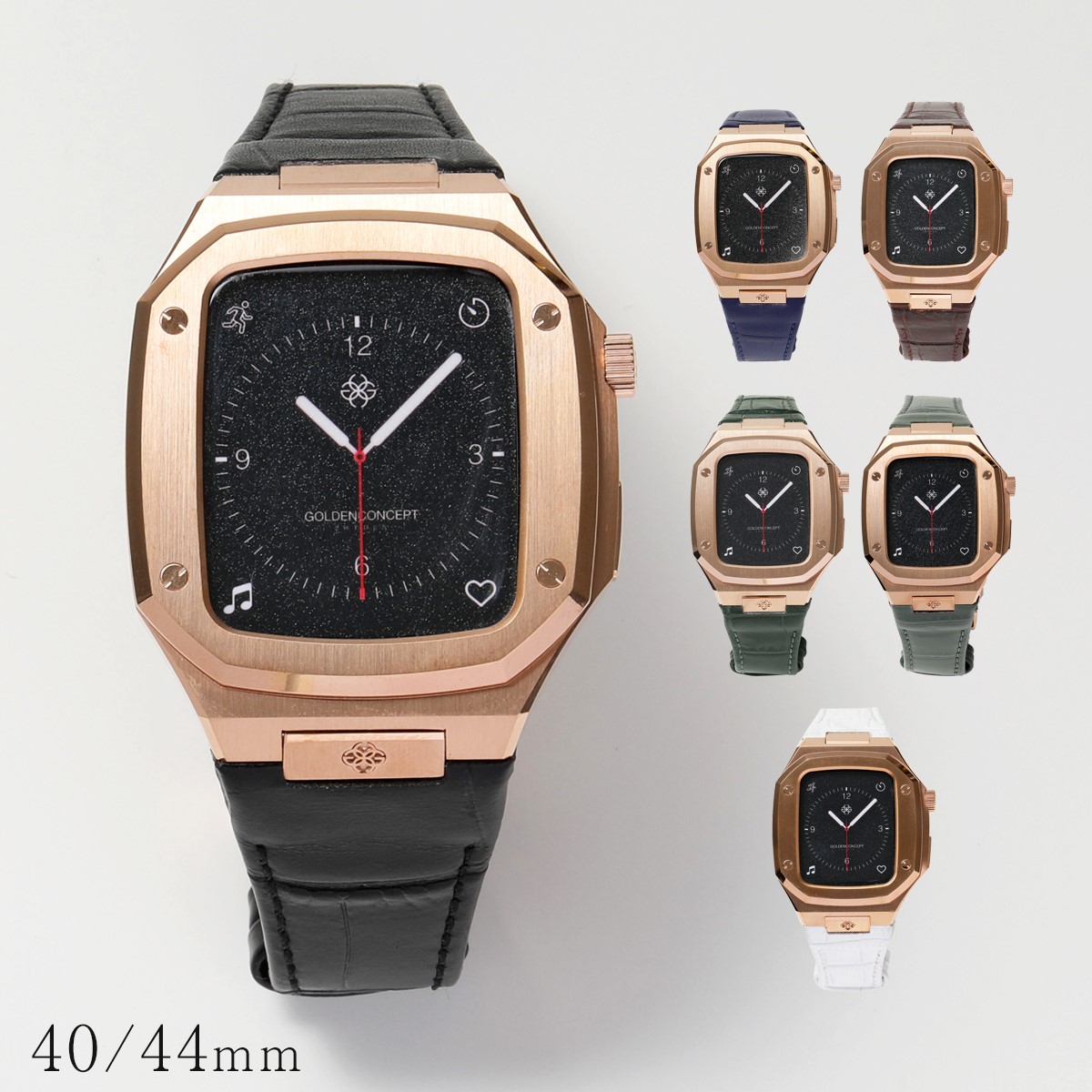 GOLDEN CONCEPT ゴールデンコンセプト Apple Watch Case アップルウォッチケース CL40 CL44 Rose Gold  メンズ ステンレススチール レザーベルト カラー6色 | インポートセレクト musee