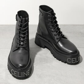 CELINE セリーヌ レースアップブーツ BULKY バルキー 345983579C.38NO メンズ レザー スタッズ付き ロゴ シューズ 靴 BLACK