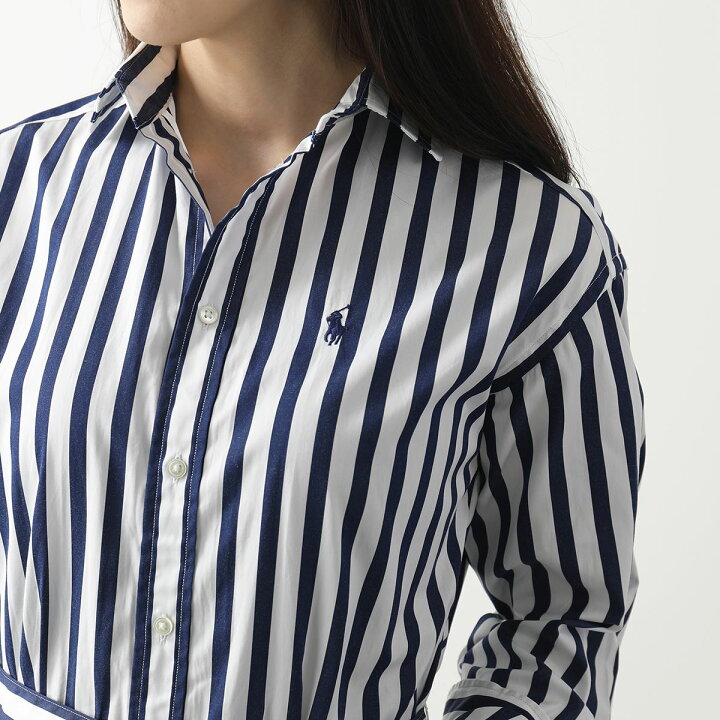 楽天市場 Polo Ralph Lauren ラルフローレン レディース シャツワンピ ストライプ 長袖 ベルト付き ロング丈 フレア ポニー 刺繍 970a Nvy White インポートセレクト Musee