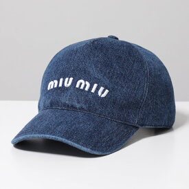 MIUMIU ミュウミュウ ベースボールキャップ 5HC179 2F3W レディース デニム ロゴ 刺繍 コットン ベルクロ 帽子 22X/BLU+BIANCO