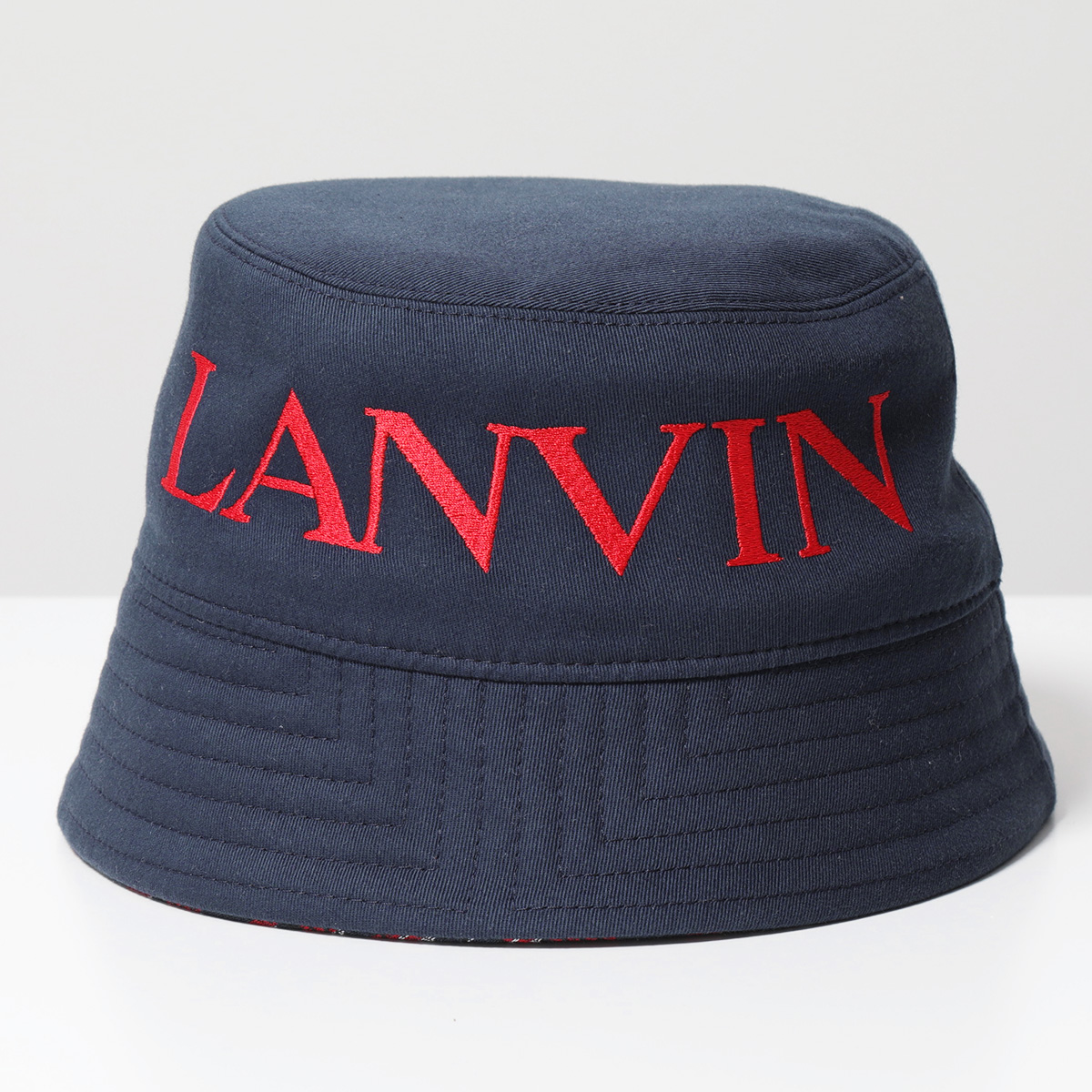 LANVIN ランバン バケットハット AM HANHOI COJE P22 メンズ BOB HAT リバーシブル 帽子 ロゴ刺繍×モノグラム  3524/BRIGHT-RED+DARK-BLUE | インポートセレクト musee