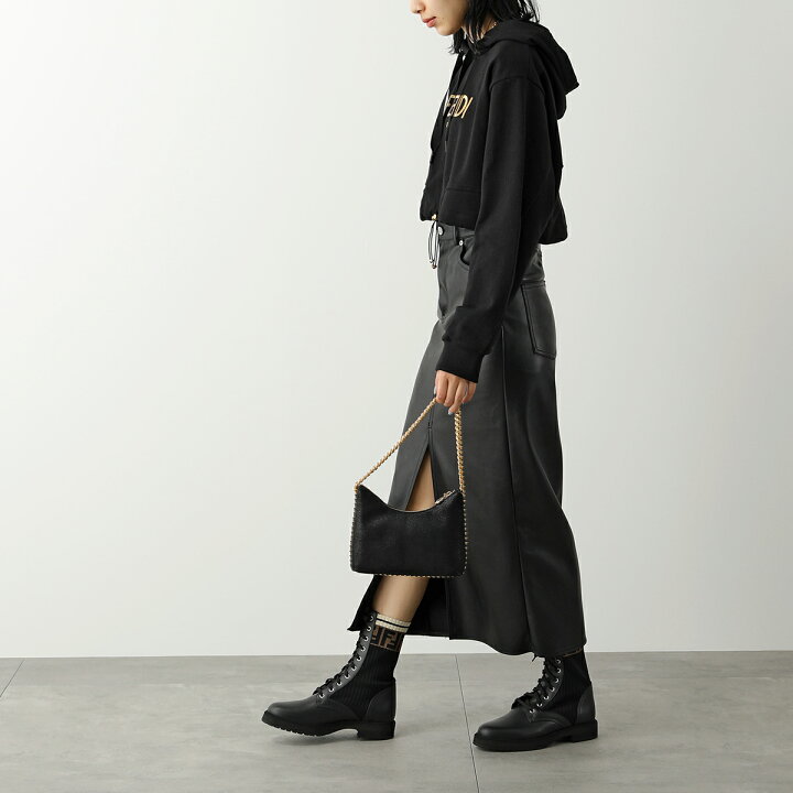 FENDI フェンディブラックレザー／ストレッチファブリック バイカー 