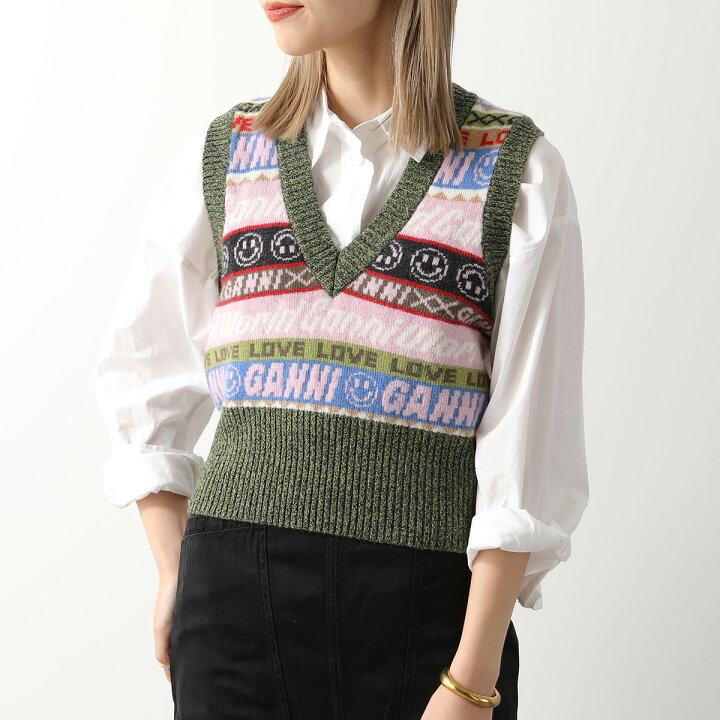 楽天市場】GANNI ガニー ニットベスト Graphic V-neck Vest K1776 2562 