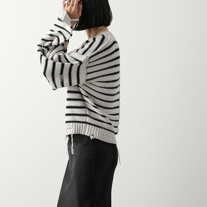 メゾンマルジェラダメージ加工ボーダーニット 