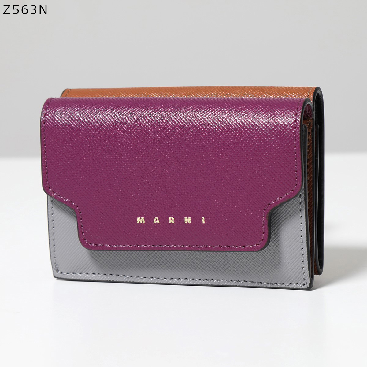 MARNI マルニ レザー三つ折り財布 ミニウォレット 黒／ピンク バイカラー-