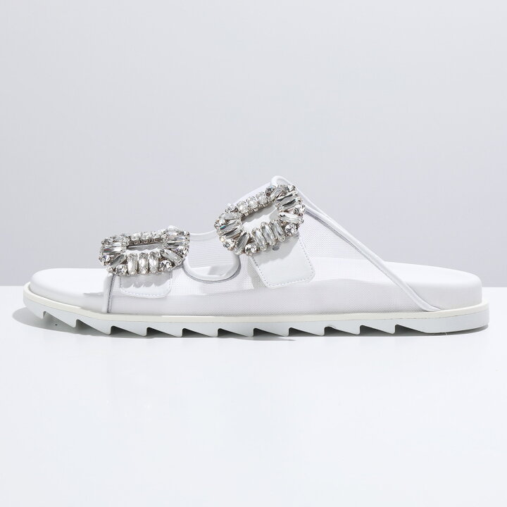 ROGER VIVIER レンジャー ストラスバックル サンダル 38 シルバー 
