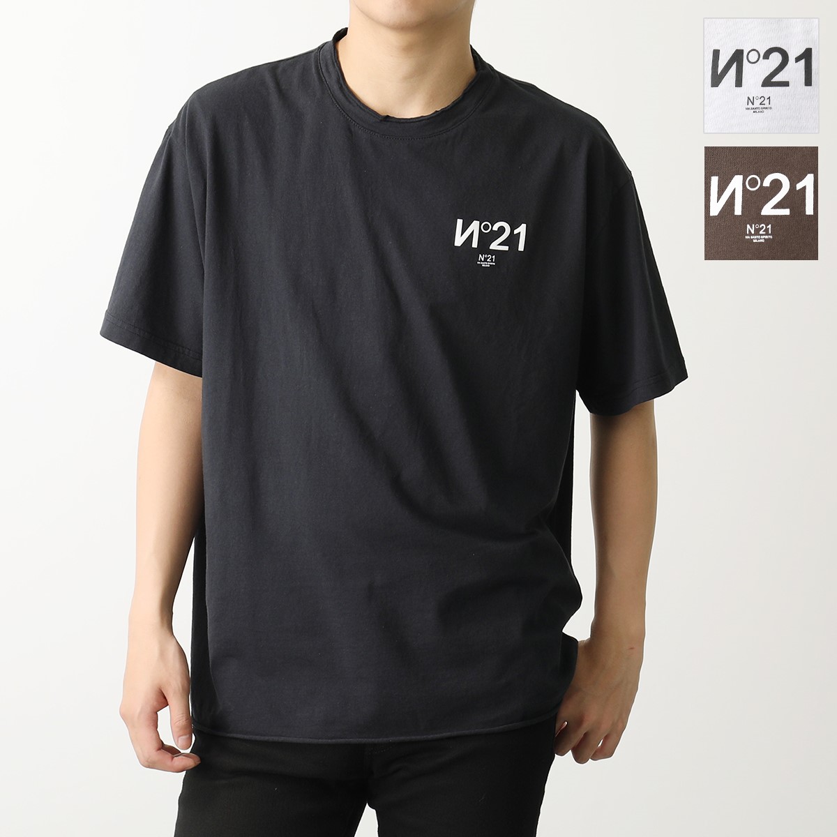 N°21 ヌメロヴェントゥーノ Tシャツ N1MO F011 6331 メンズ 半袖 カットソー コットン モックネック ロゴT カラー3色