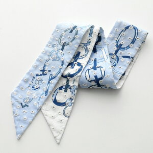 HERMES エルメス ツイリー スカーフ 853951S レディース フランス製 シルク ステッチ 刺繍入り バンダナ ロゴ ケース付き 02/BD/BLEU/BLANC/MARINE