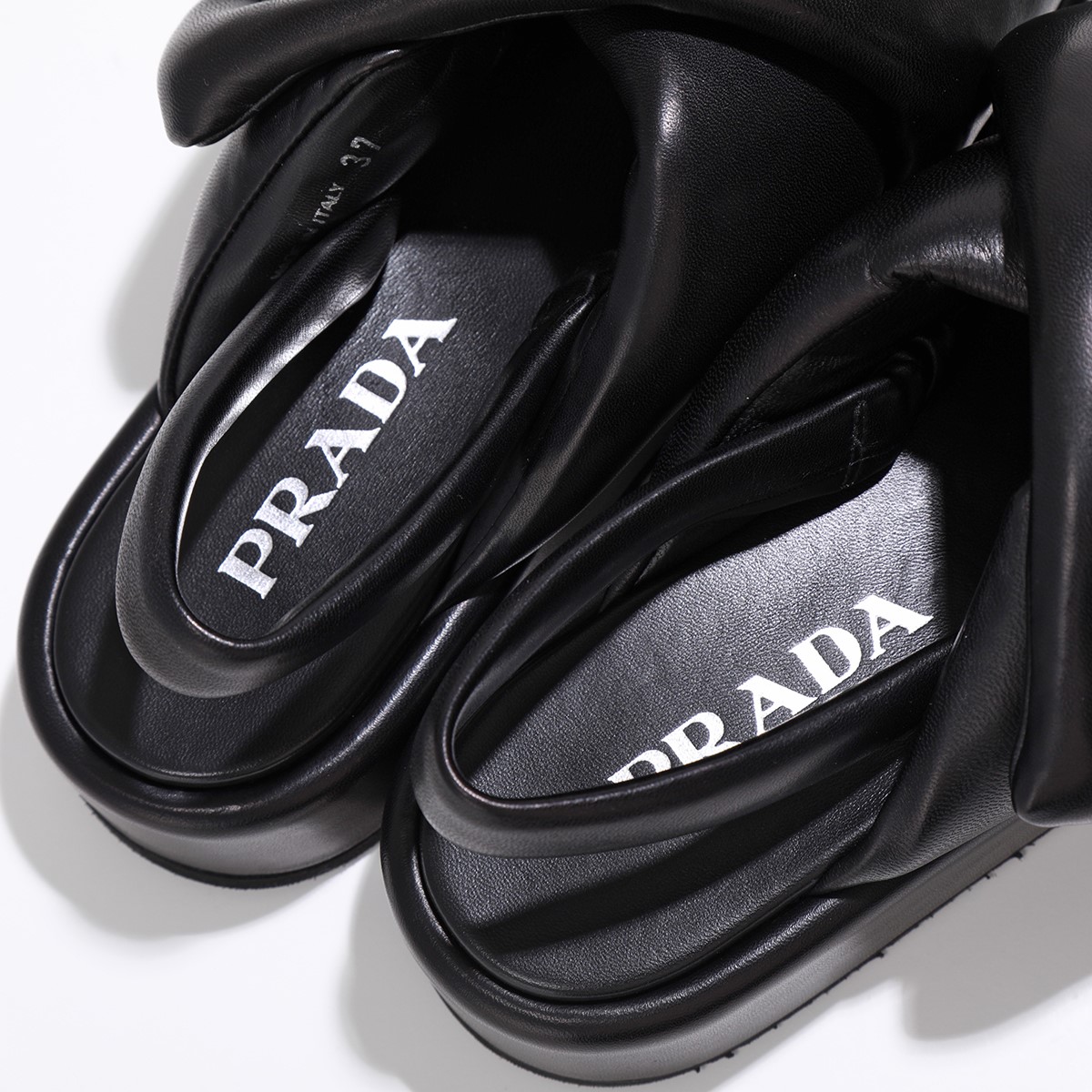 PRADA プラダ サンダル 1XZ758 2DL8 レディース ソフト パデッドナッパレザー ウェッジサンダル トライアングルロゴ シューズ 靴  F0002/NERO | インポートセレクト musee