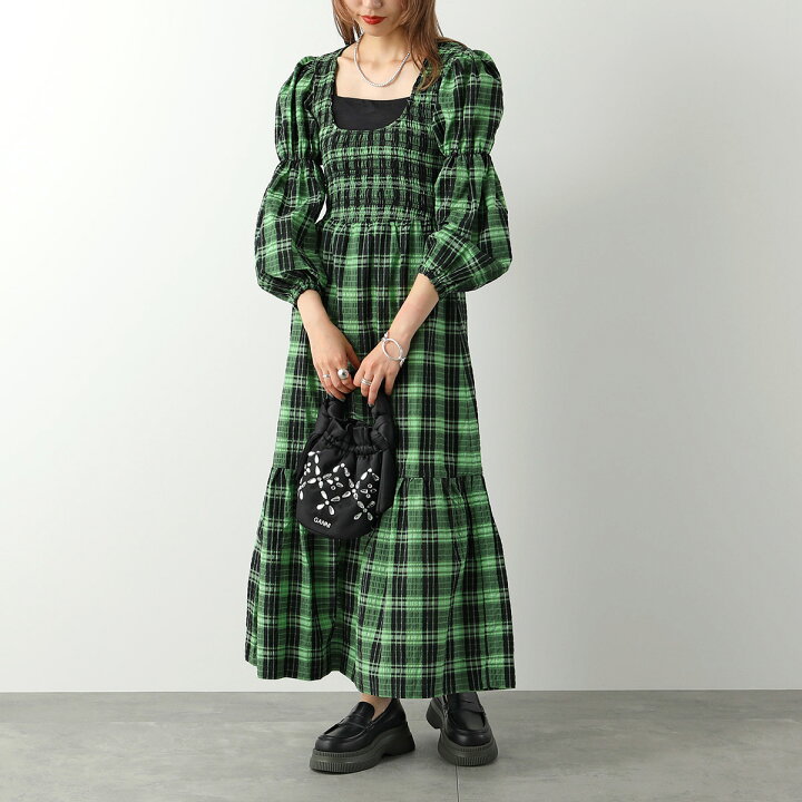 楽天市場】GANNI ガニー ワンピース Seersucker Check U-neck Maxi  