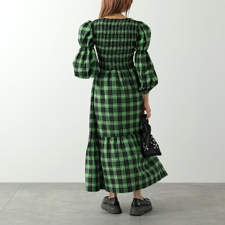 楽天市場】GANNI ガニー ワンピース Seersucker Check U-neck Maxi  
