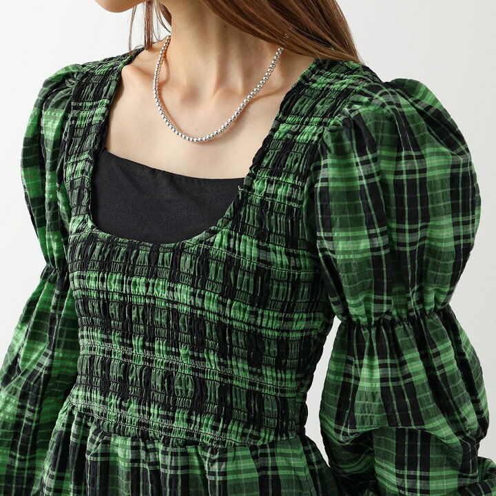 楽天市場】GANNI ガニー ワンピース Seersucker Check U-neck Maxi  