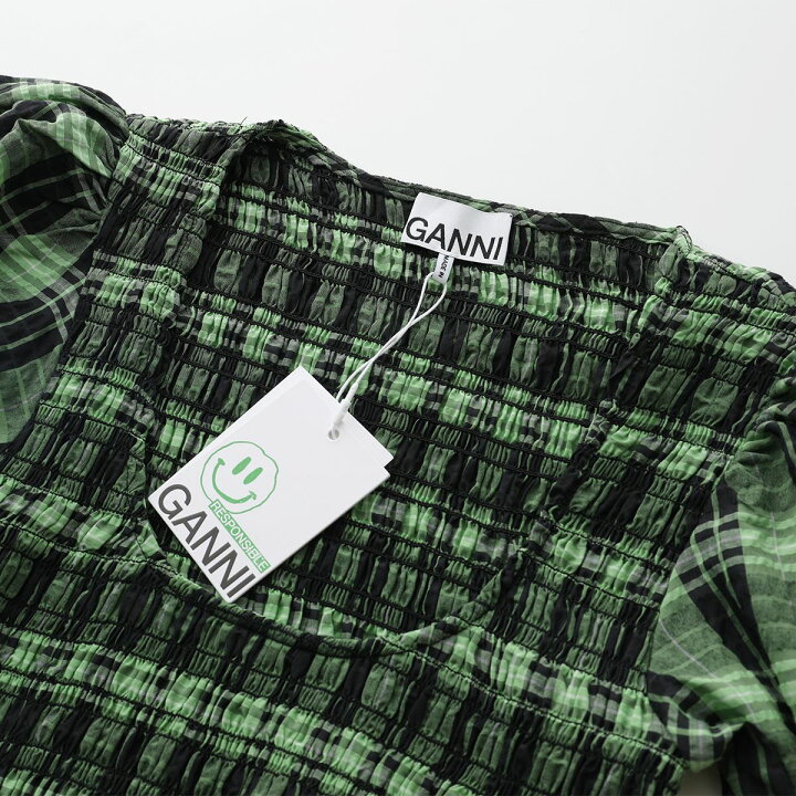 楽天市場】GANNI ガニー ワンピース Seersucker Check U-neck Maxi 