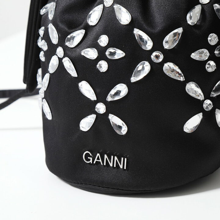 GANNI サテン ビジュー ショルダーバッグ ブラック ガニー - メルカリ 
