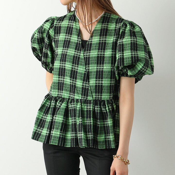 楽天市場】GANNI ガニー ブラウス Seersucker Check Wrap Blouse F7539  