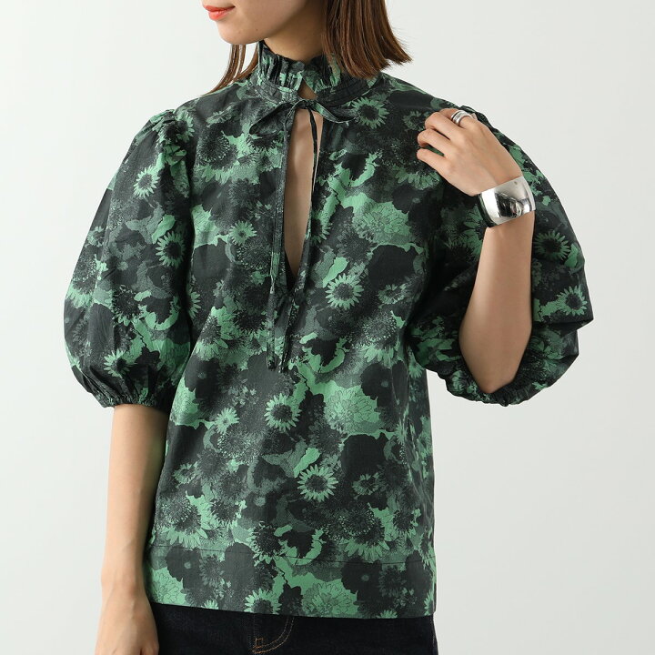 楽天市場】GANNI ガニー ブラウス Printed Cotton High Ruffle Collar  