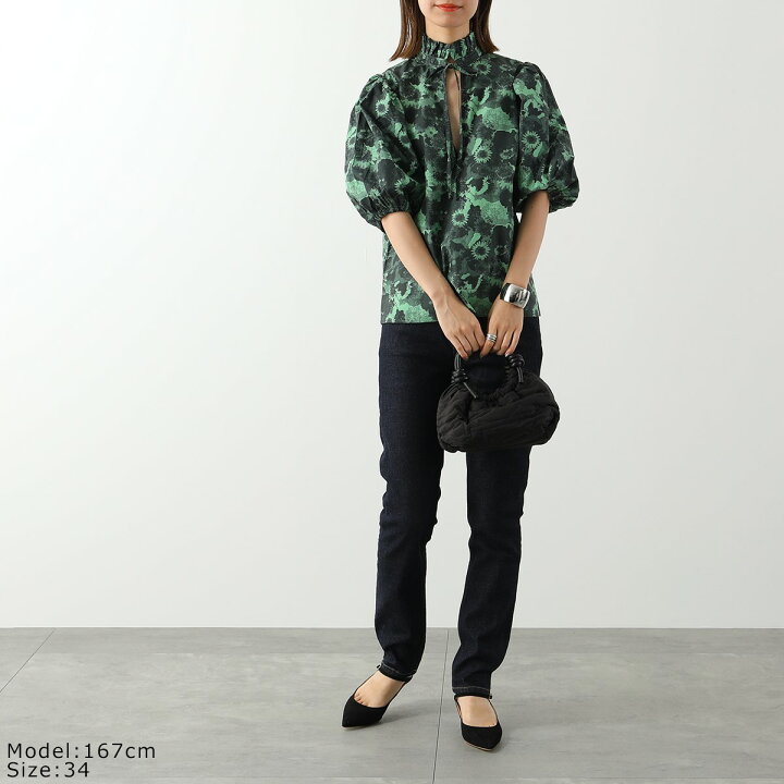 楽天市場】GANNI ガニー ブラウス Printed Cotton High Ruffle Collar  