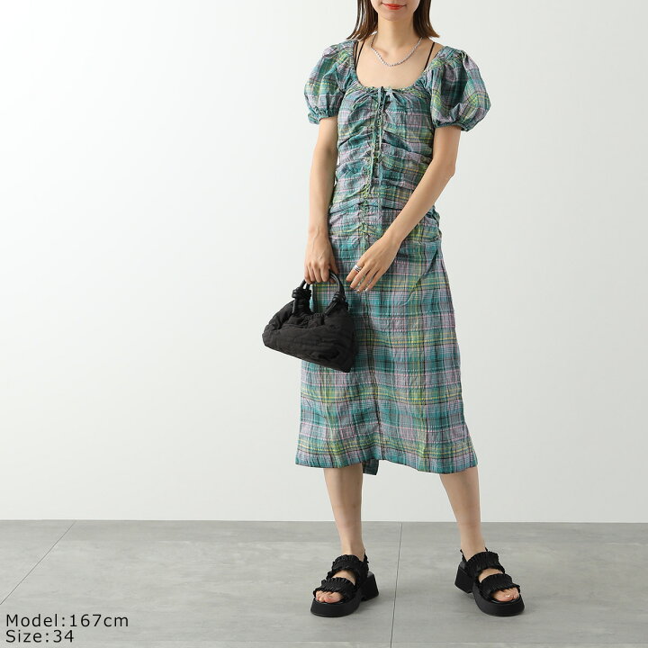楽天市場】GANNI ガニー ワンピース Seersucker Check Gathered U-neck 