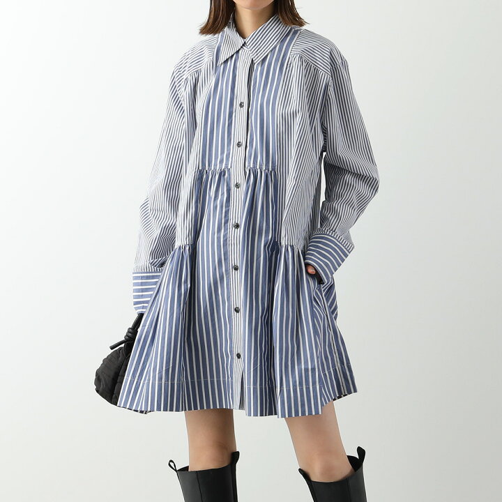 楽天市場】GANNI ガニー シャツ ワンピース Stripe Cotton Wide Mini  