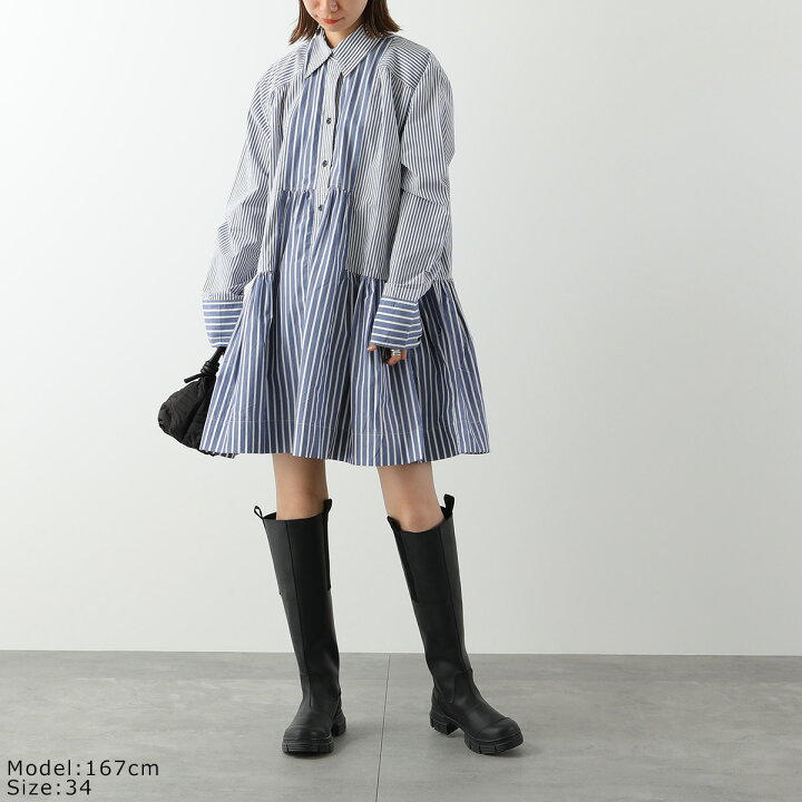 楽天市場】GANNI ガニー シャツ ワンピース Stripe Cotton Wide Mini  