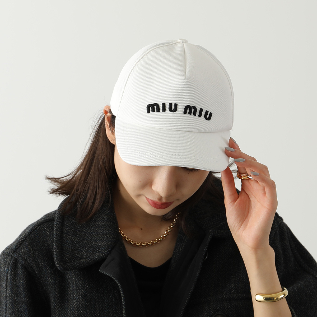 MIUMIU ミュウミュウ ベースボールキャップ 5HC179 2DXI レディース ロゴ 刺繍 エンボス デニム 帽子カラー4色  インポートセレクト musee