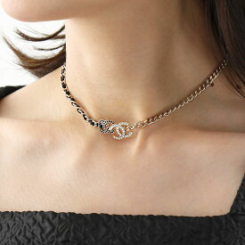 CHANEL シャネル ネックレス AB9278 B09009 レディース チェーン レザー チョーカー ラインストーン ココマーク CCロゴ NK077