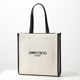 Jimmy Choo ジミーチュウ トートバッグ N/S TOTE/M CZM レディース ロゴ キャンバス×レザー 鞄 NATURAL/BLACK/SILVER