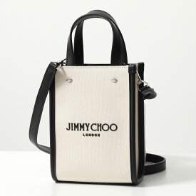 Jimmy Choo ジミーチュウ ショルダーバッグ MINI N/S TOTE CZM レディース ハンドバッグ キャンバス×レザー ロゴ スタッズ 鞄 NATURAL/BLACK/SILVER