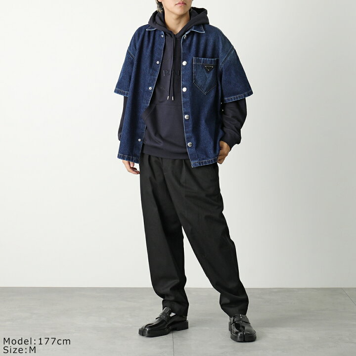 PRADA プラダ デニムシャツ GEC067 13HO メンズ 半袖 トライアングルロゴ 胸ポケット ウォッシュ加工 F0008 BLEU インポートセレクトmusee