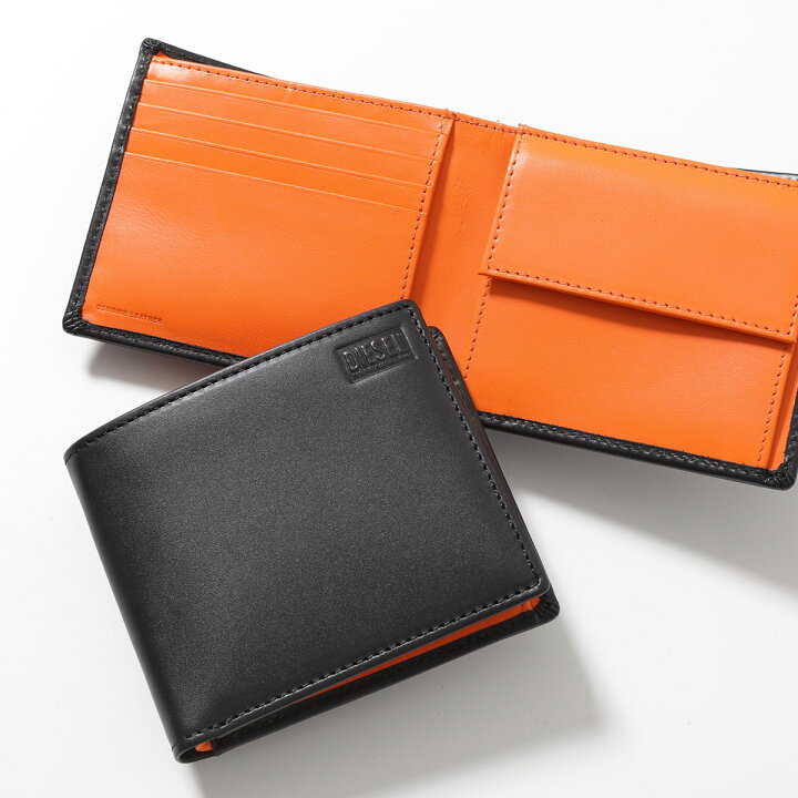 DIESEL グレー オレンジ レザー カードケース 