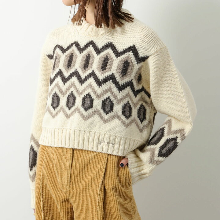 楽天市場】GANNI ガニー セーター Chunky Graphic Wool Cropped O-neck 