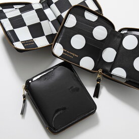 COMME des GARCONS コムデギャルソン 二つ折り財布 GLOSSY PRINT SA2100GP メンズ ラウンドファスナー 小銭入れあり チェック ポルカドット パテントレザー カラー2色