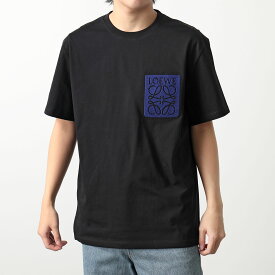 LOEWE ロエベ Tシャツ H526Y22XAT メンズ 半袖 カットソー クルーネック コットン アナグラム ロゴ 刺繍 1100/BLACK
