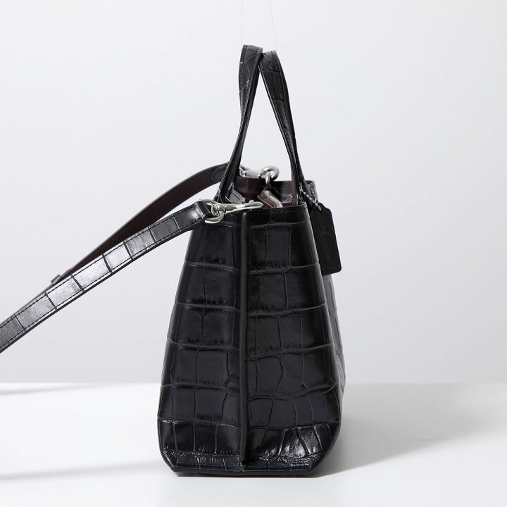 COACH ウィロウ ショルダーバッグ クロコ 型押し ブラック レザー 