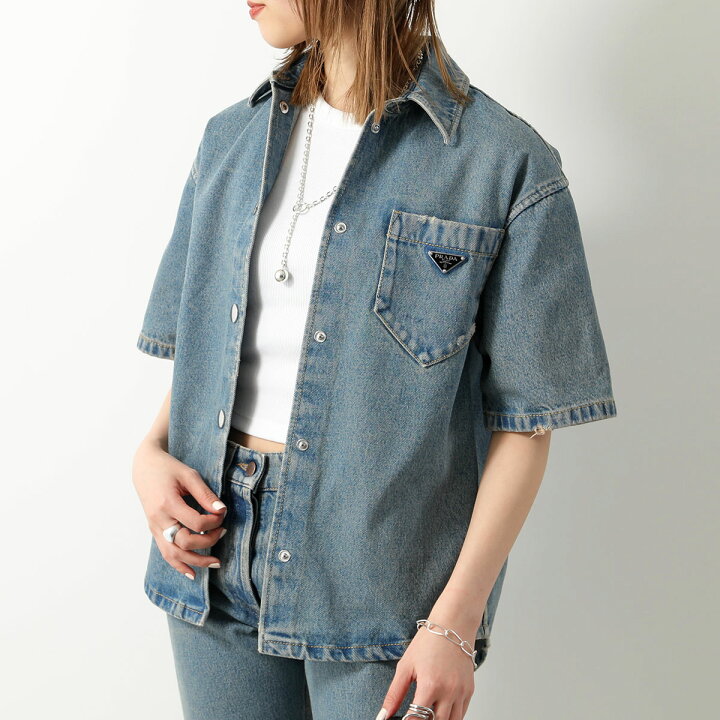 楽天市場】PRADA プラダ デニム シャツ GFC037 13Z6 レディース 半袖  