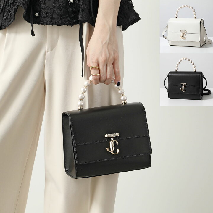美品】JIMMY CHOO JC オフホワイト レザー トップハンドルバッグ 
