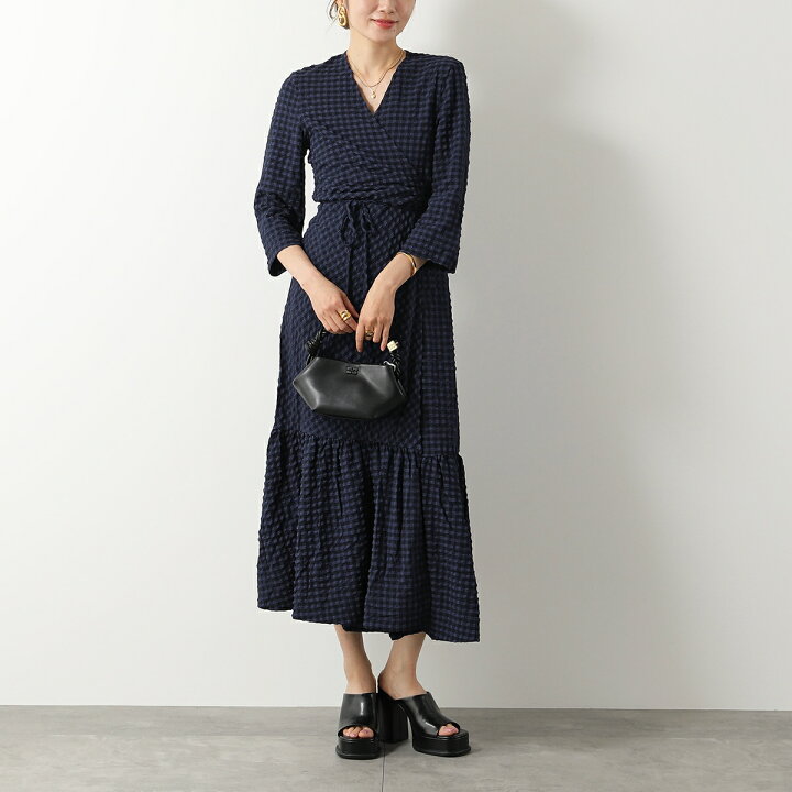 楽天市場】GANNI ガニー ワンピース Stretch Seersucker Gathered Midi  