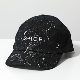 SHOE シュー ベースボールキャップ CAP9002 メンズ コットン ロゴ 刺繍 ダメージ加工 ペイント 帽子 BLACK