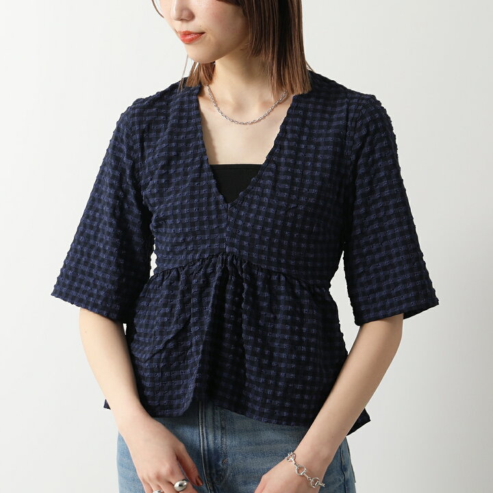 楽天市場】GANNI ガニー ブラウス Stretch Seersucker V-neck Peplum  