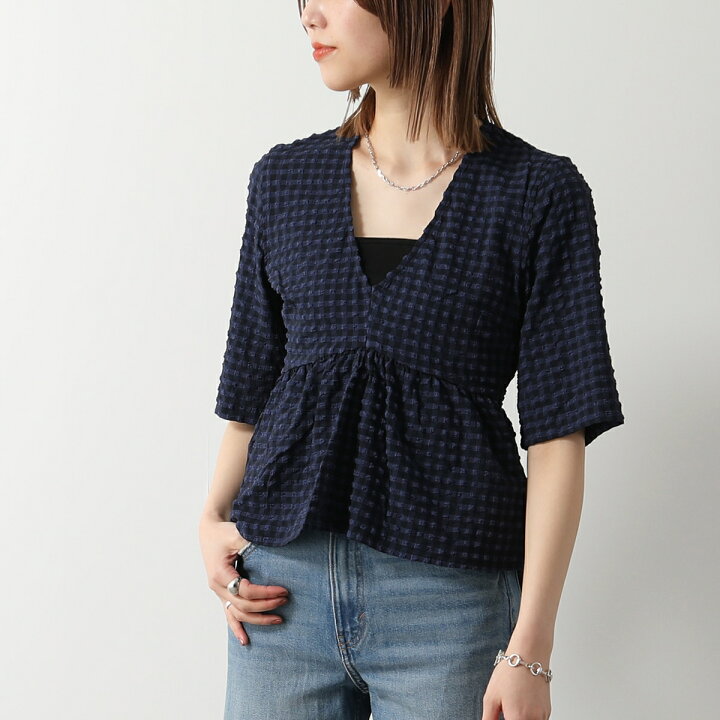 楽天市場】GANNI ガニー ブラウス Stretch Seersucker V-neck Peplum 