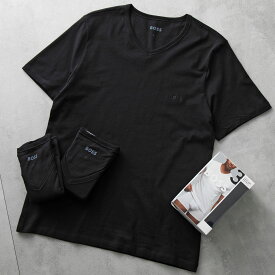 HUGO BOSS ヒューゴボス 半袖 Tシャツ BLACK TSHIRTVN 3P CLASSIC 50475285 10243514 メンズ 【3枚組】 コットン Vネック ロゴ刺繍 001