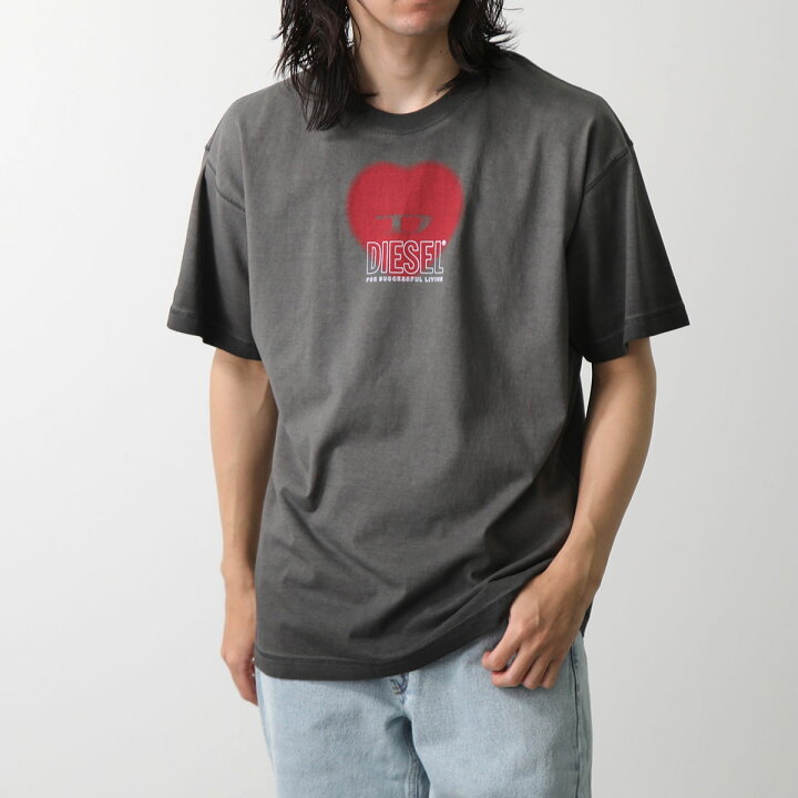 DIESEL ハート型プリント Tシャツ DIESEL】ハート ロゴ ラウンドネック