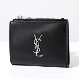 SAINT LAURENT サンローラン 二つ折り財布 575726 0SX0E メンズ カサンドラロゴ レザー 小銭入れあり ミニ財布 1000/NERO