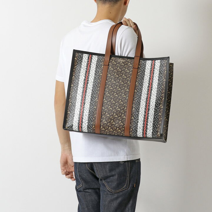 楽天市場 Burberry バーバリー Monogram Stripe E Canvas Tote Bag レザー モノグラム ストライプ トートバッグ 総柄 鞄 Bridle Brown メンズ レディース インポートセレクト Musee