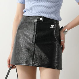 Courreges クレージュ ミニスカート REEDITION VINYL PERCJU001VY0014 レディース ビニール コットン エナメル ロゴ刺繍 BLACK