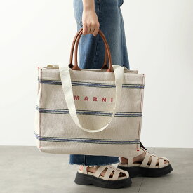 MARNI マルニ トートバッグ East/West ミディアム SHMQ0068A0 P6457 レディース キャンバス ストライプ ジャガードロゴハンドル 鞄 ZO706【po_fivee】