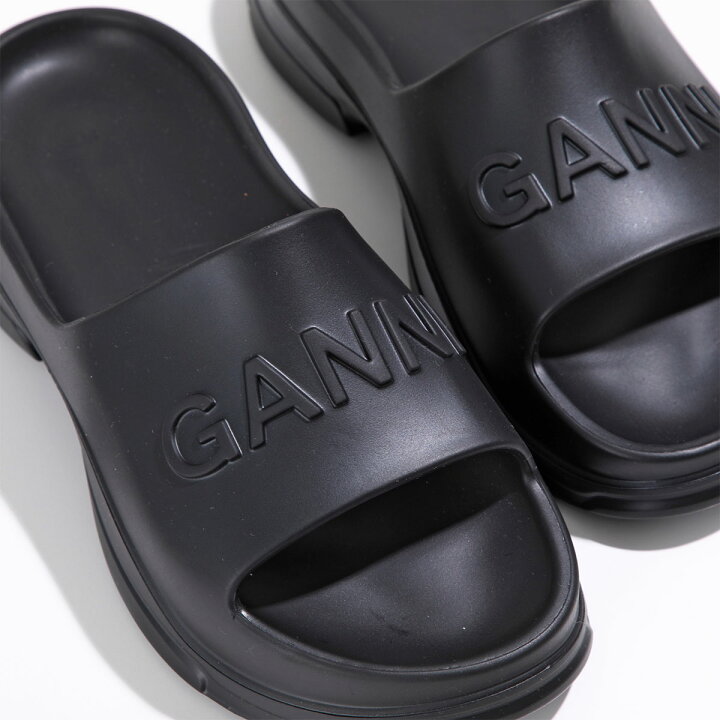 GANNI ガニーエンボスロゴ スライドサンダルブラック24cm 