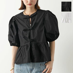 GANNI �K�j�[ �u���E�X Cotton Poplin Peplum Blouse F7364 6479 ���f�B�[�X ���� ���{�� �R�b�g�� �p�t�X���[�u �y�v���� �J���[2�F