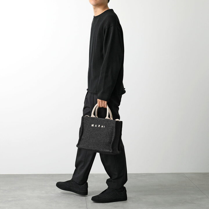 22ss marni バスケットジャージ トートバッグ 黒 4597 ブラック レザー 